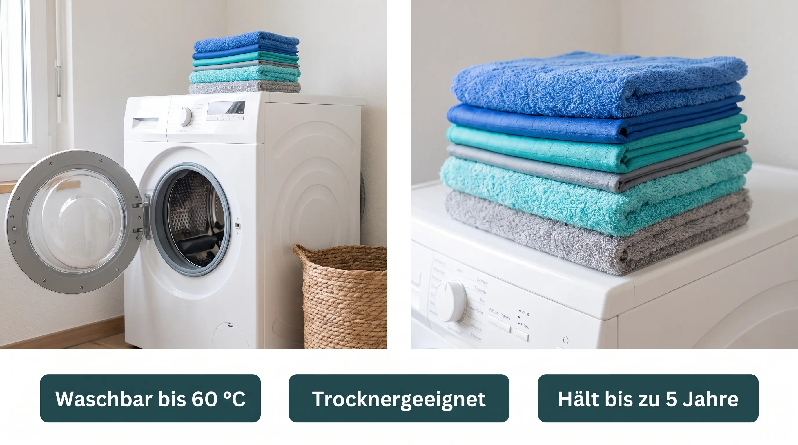 Frisch gewaschene MonkeyClean Tücher, sauber gefaltet auf der Waschmaschine
